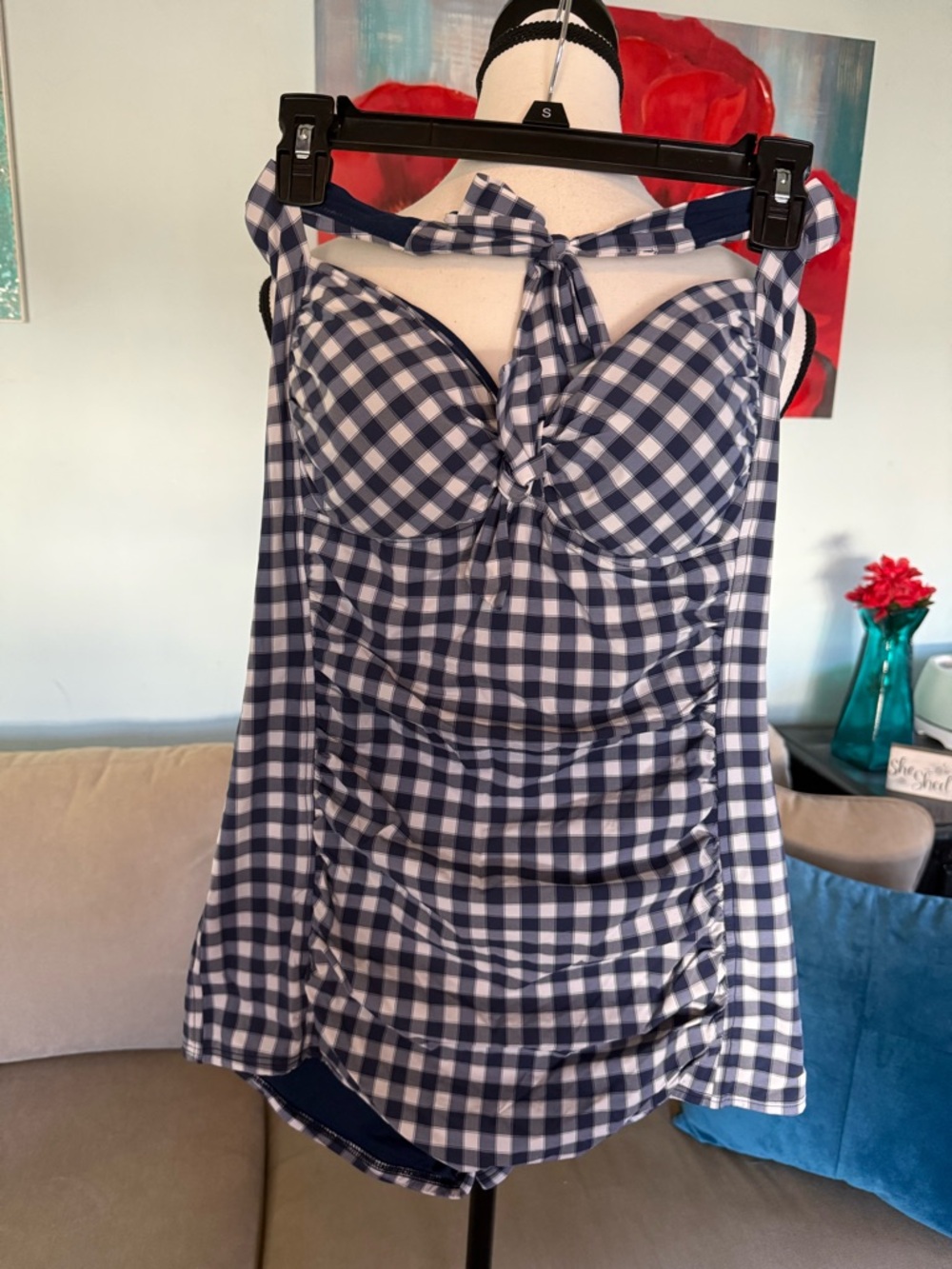 Seafolly Navy and White Gingham One-Piece Swimsuit